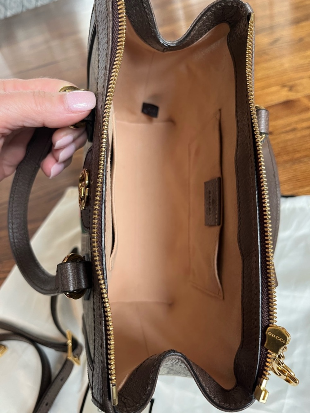 Gucci Convertible Brown GG Supreme Canvas Satchel with Green-Red Web Stripe - Picture 9 of 14